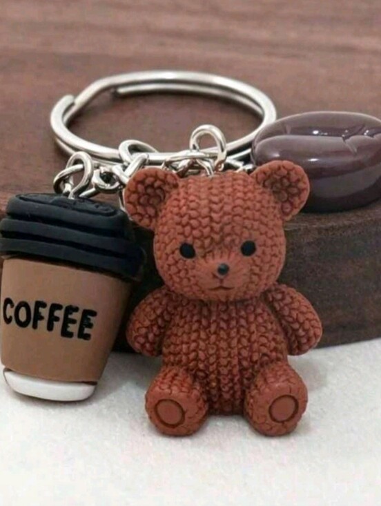 Source Unknown Accessories - Brown Teddy Bear & Coffee Charm Keychain
